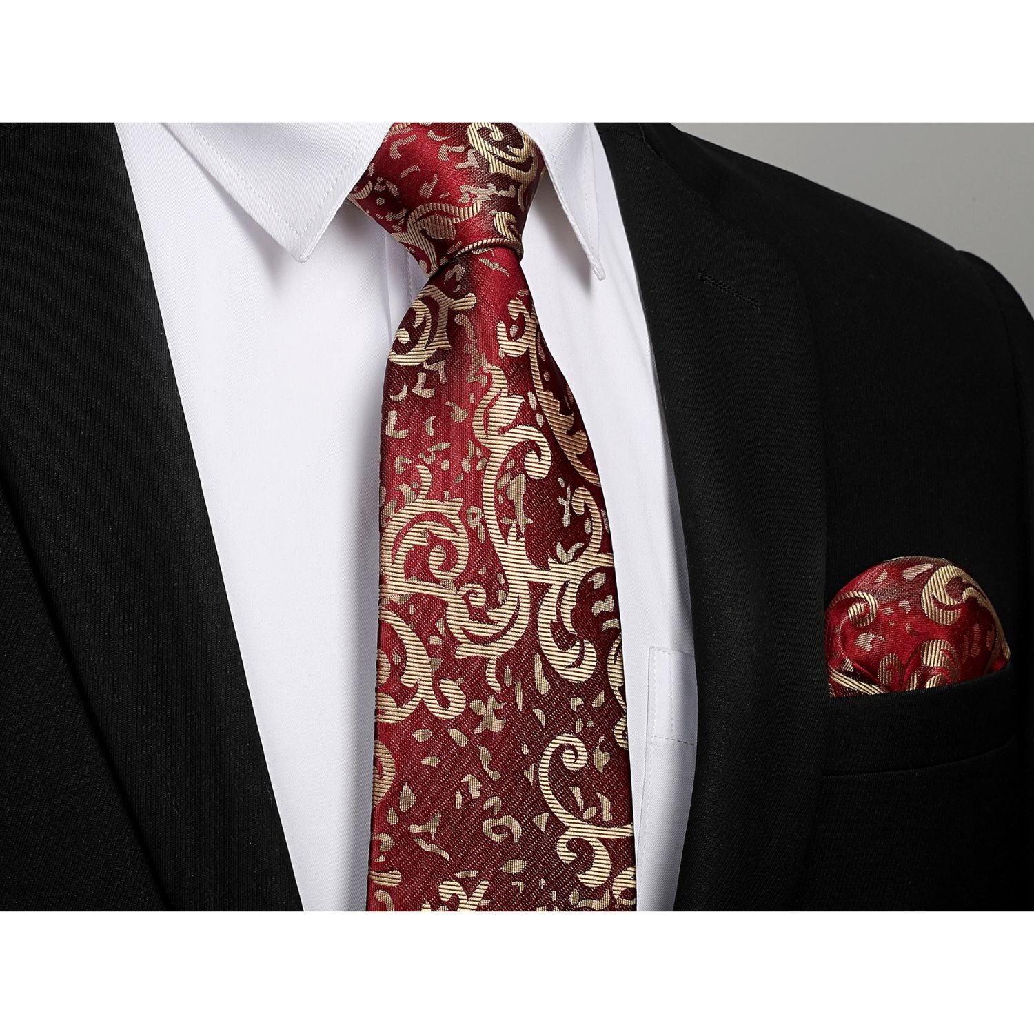 Hisdern Burgundy Gold Paisley Wedding Accessories Set with Cufflinks
