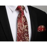 Paisley Tie Handkerchief Set - BURGUNDY/GOLD