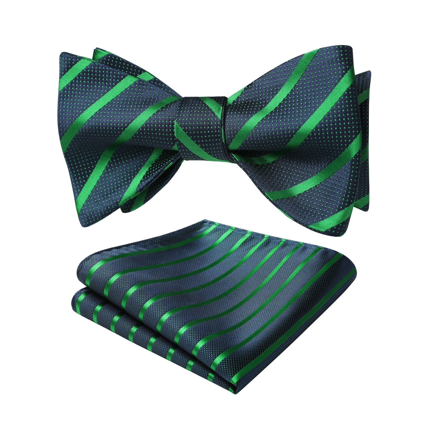 Stripe Bow Tie & Pocket Square - NAVY GREEN
