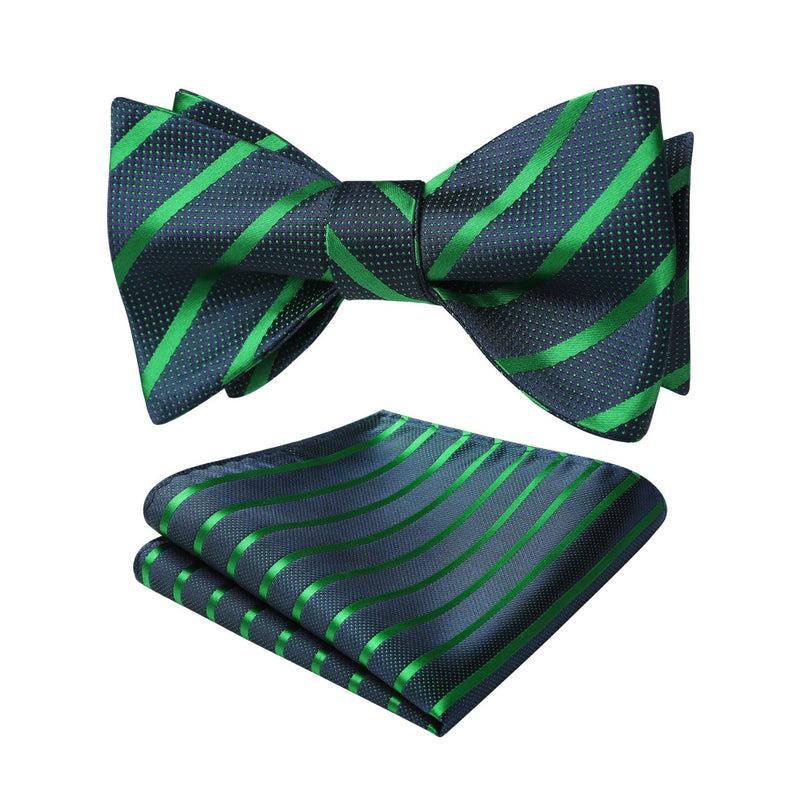 Stripe Bow Tie & Pocket Square - NAVY GREEN 