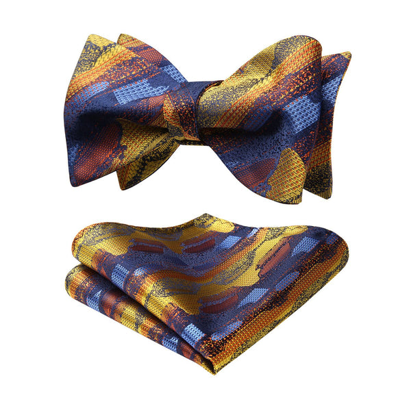 Floral Bow Tie & Pocket Square - GOLD/NAVY BLUE 