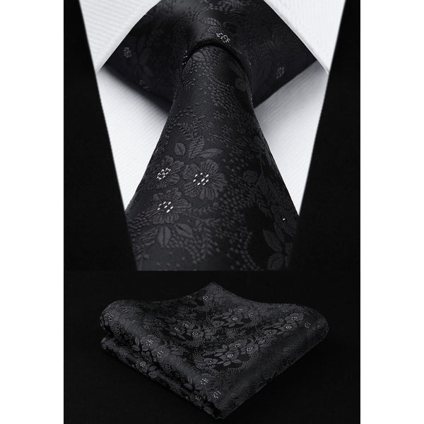 Floral Tie Handkerchief Set - BLACK 2 
