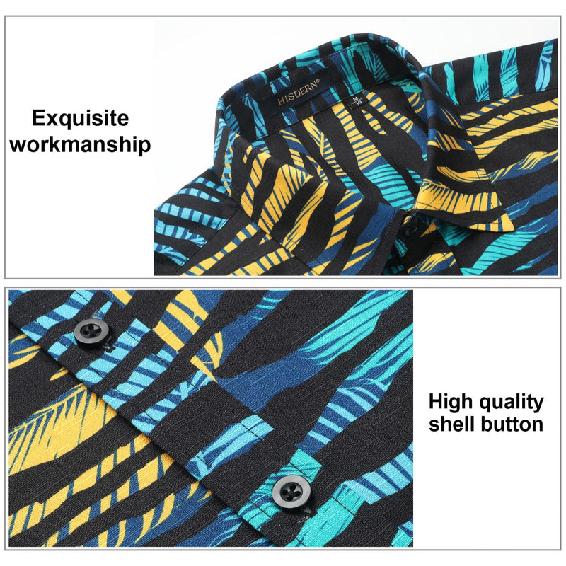 Hawaiian Tropical Shirts with Pocket - BLACK/BLUE