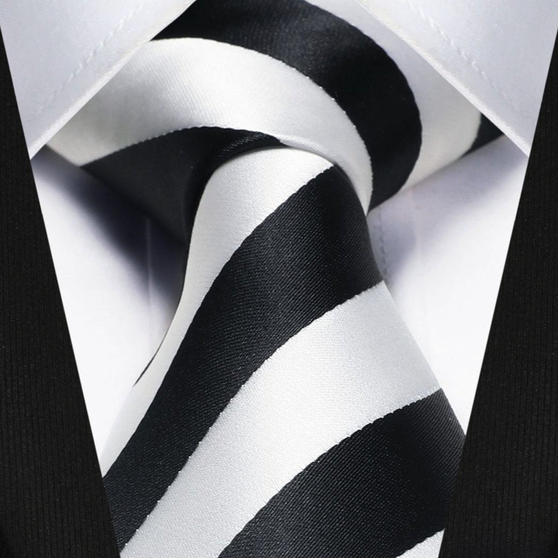 Stripe Tie Handkerchief Set - 07-BLACK/WHITE