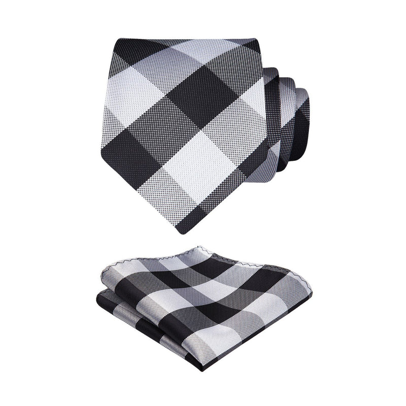 Plaid Tie Handkerchief Set - B2-BLACK 
