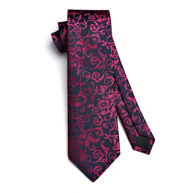 Floral Tie Handkerchief Cufflinks - HOT PINK 