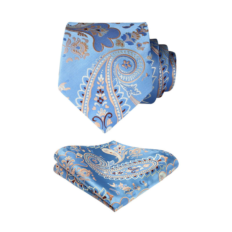 Paisley Tie Handkerchief Set - A1-LIGHT BLUE1 