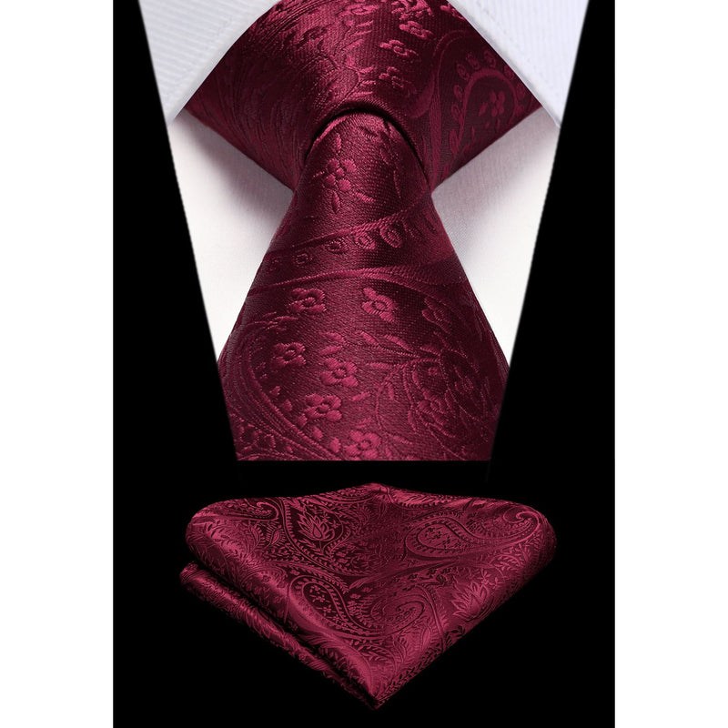 Floral Tie Handkerchief Set - BURGUNDY 