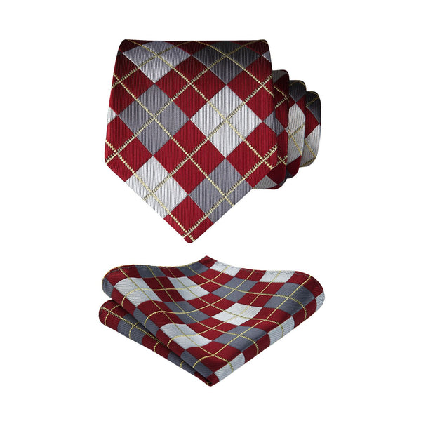 Plaid Tie Handkerchief Set - C-RED 2 