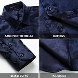 Floral Satin Dress Shirt - 03-NAVY BLUE