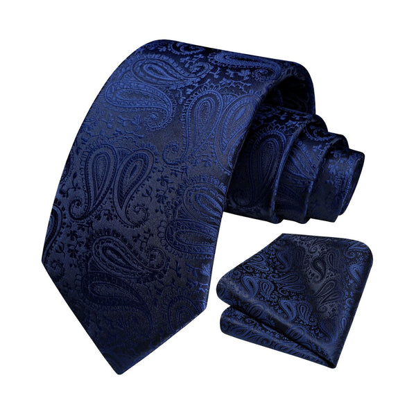 Paisley Tie Handkerchief Set - 03A-NAVY BLUE2 