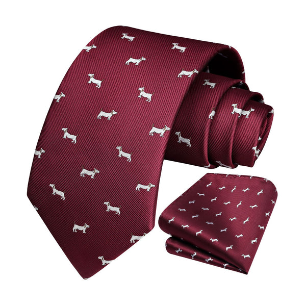Bulldog Tie Handkerchief Set - BURGUNDY 
