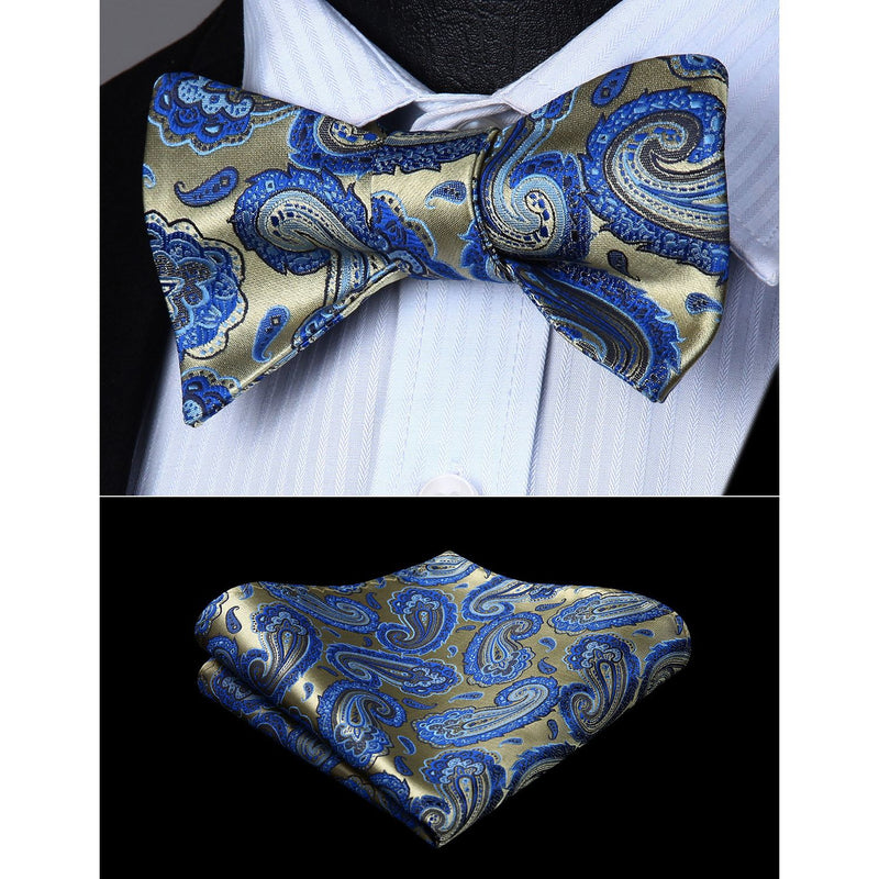 Paisley Bow Tie & Pocket Square - GOLD/BLUE PAISLEY 