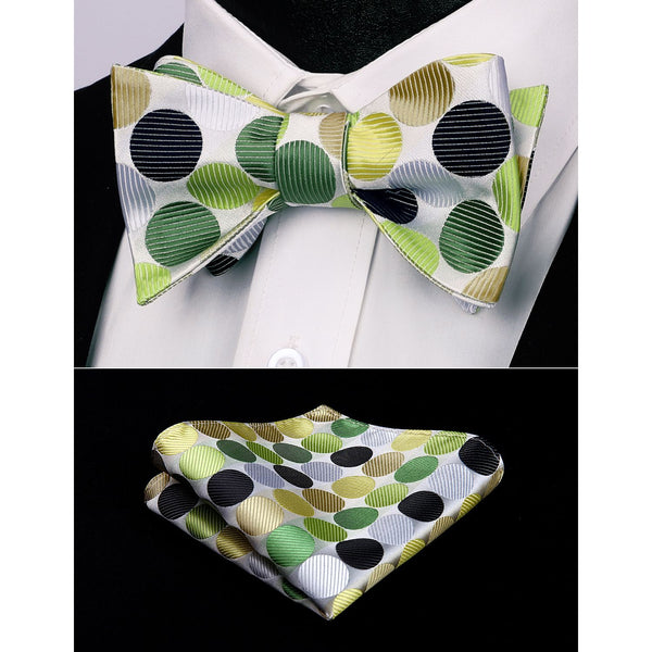 Polka Dots Bow Tie & Pocket Square - GREEN/YELLOW 