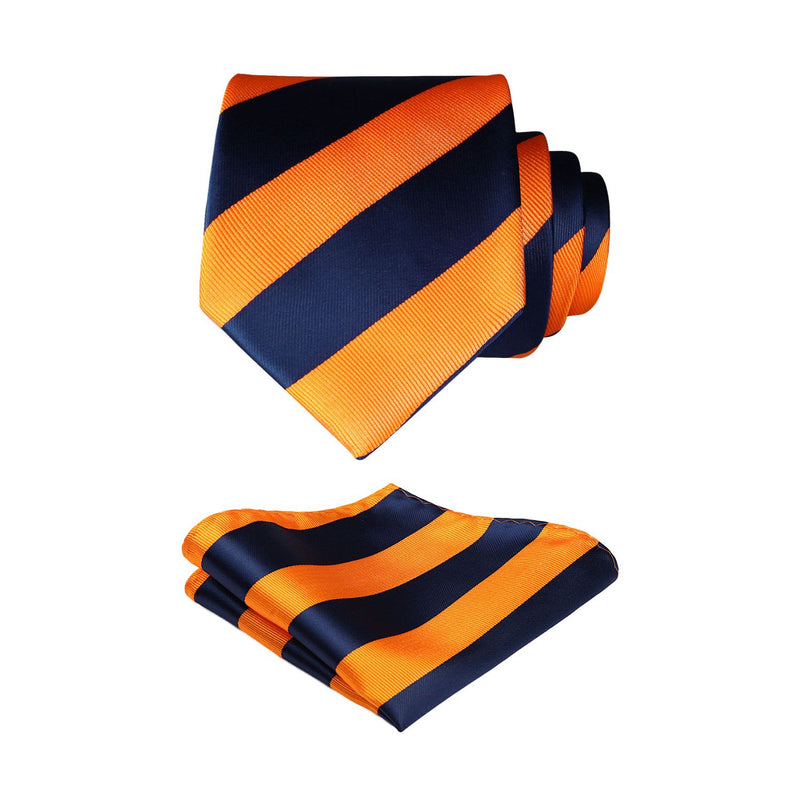 Stripe Tie Handkerchief Set - S-ORANGE 