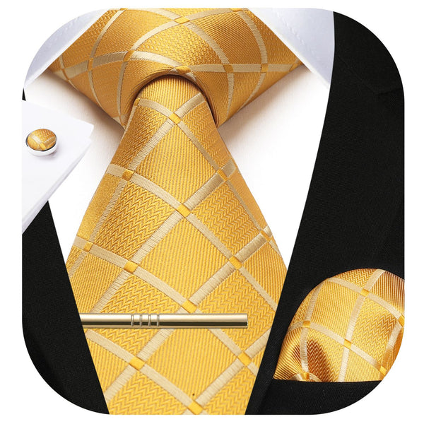 Plaid Tie Handkerchief Cufflinks Clip - GOLD