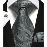 Paisley Tie Handkerchief Cufflinks - GREY-1 