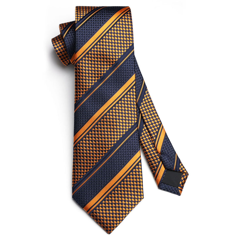 Stripe Tie Handkerchief Cufflinks - C1-ORANGE 