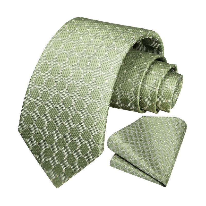 Plaid Tie Handkerchief Set - SAGE GREEN 