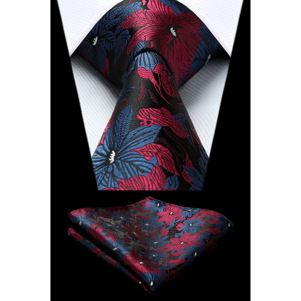 Paisley Tie Handkerchief Set - B5-RED/NAVY 