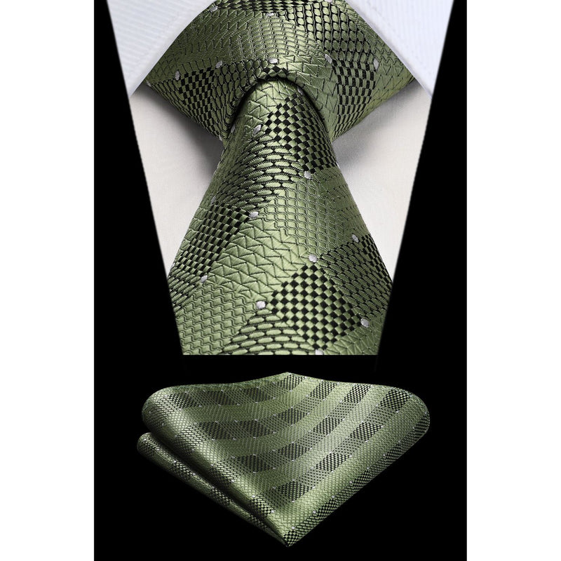Plaid Tie Handkerchief Set - GREEN-1 