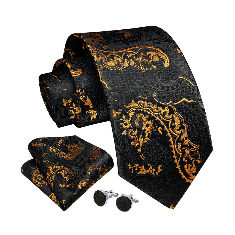 Floral Tie Handkerchief Cufflinks - GOLD