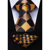 Plaid Tie Handkerchief Set - E-BLACK/GOLD 