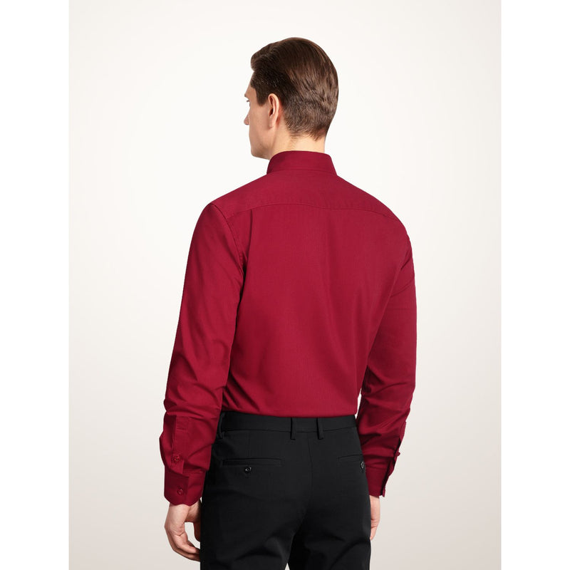 Casual Formal Shirt with Pocket - BURGUNDY 
