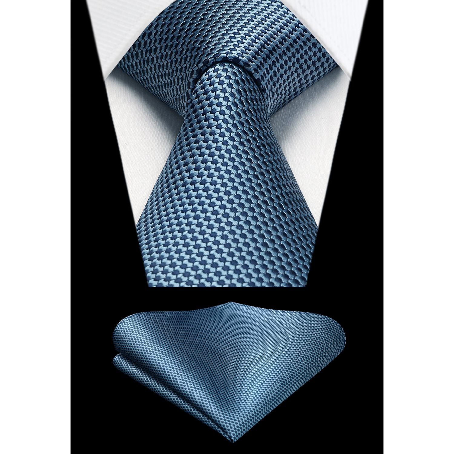 Houndstooth Tie Handkerchief Set - BLUE-5
