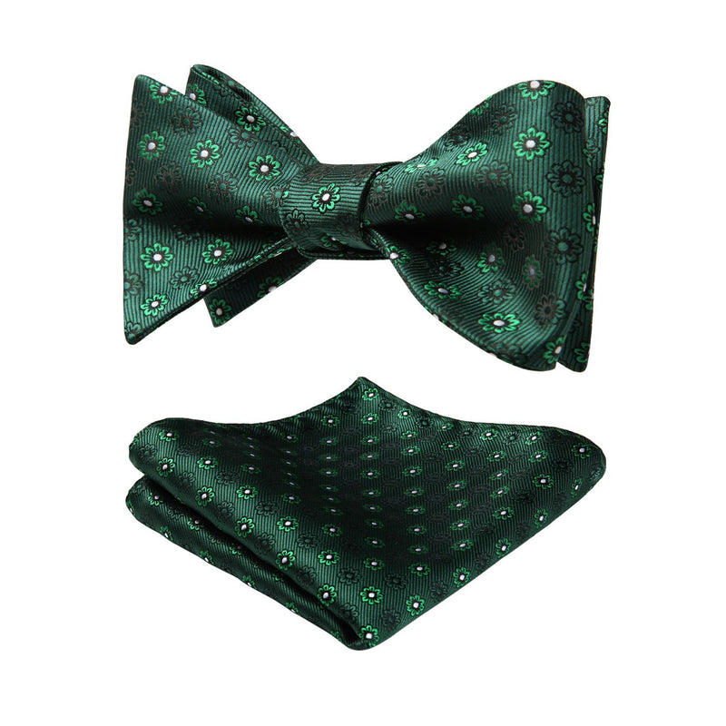 Paisley Bow Tie & Pocket Square - A-GREEN/WHITE 
