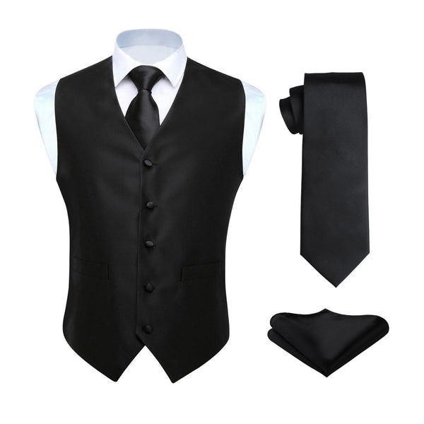 Solid 3pc Suit Vest Set - BLACK 