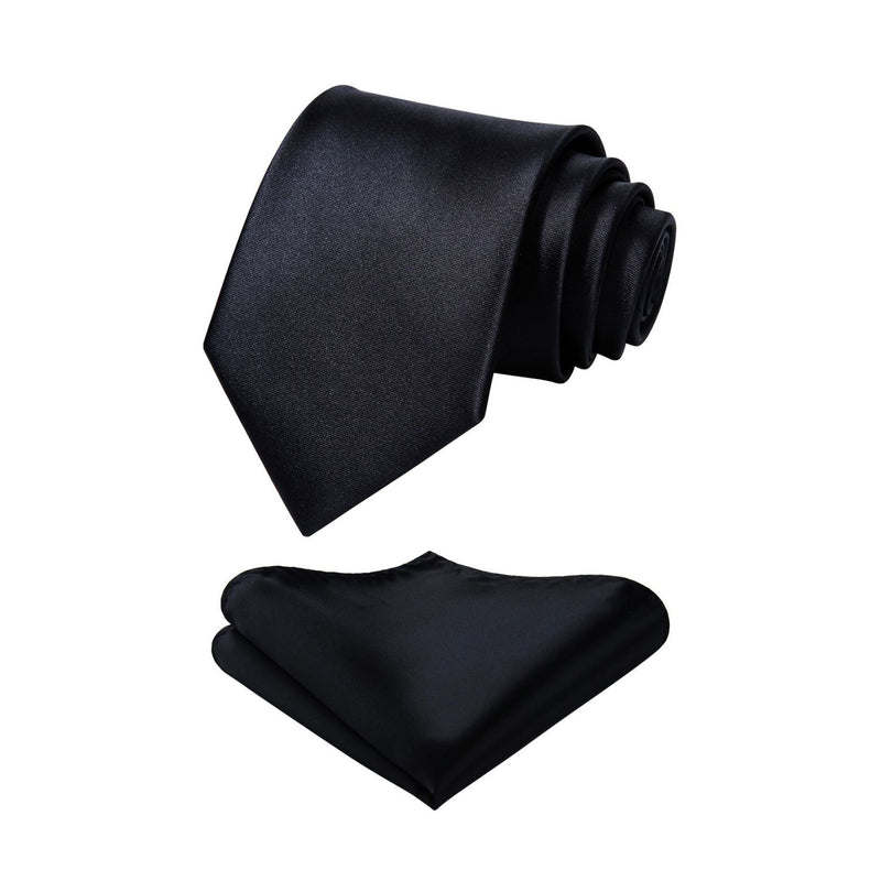 Solid Tie Handkerchief Set - BLACK 