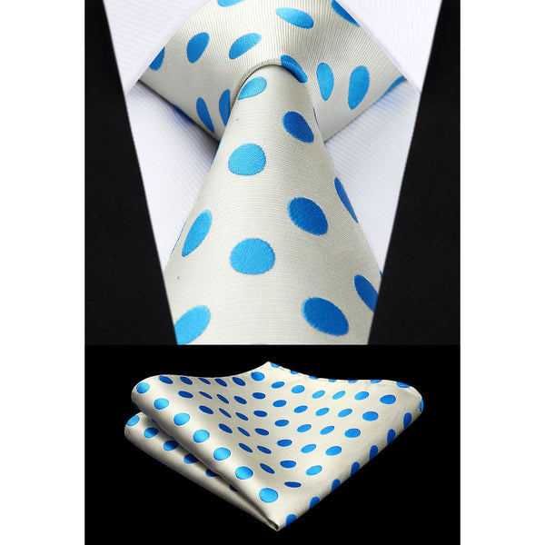 Polka Dot Tie Handkerchief Set - LIGHT BLUE/SILVER 