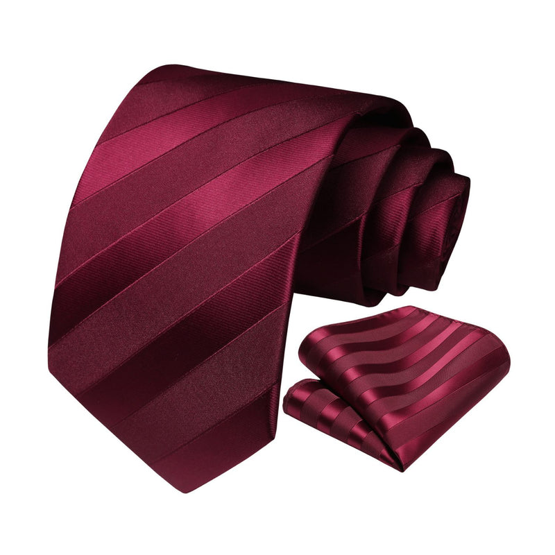 Stripe Tie Handkerchief Set - 05-RED 