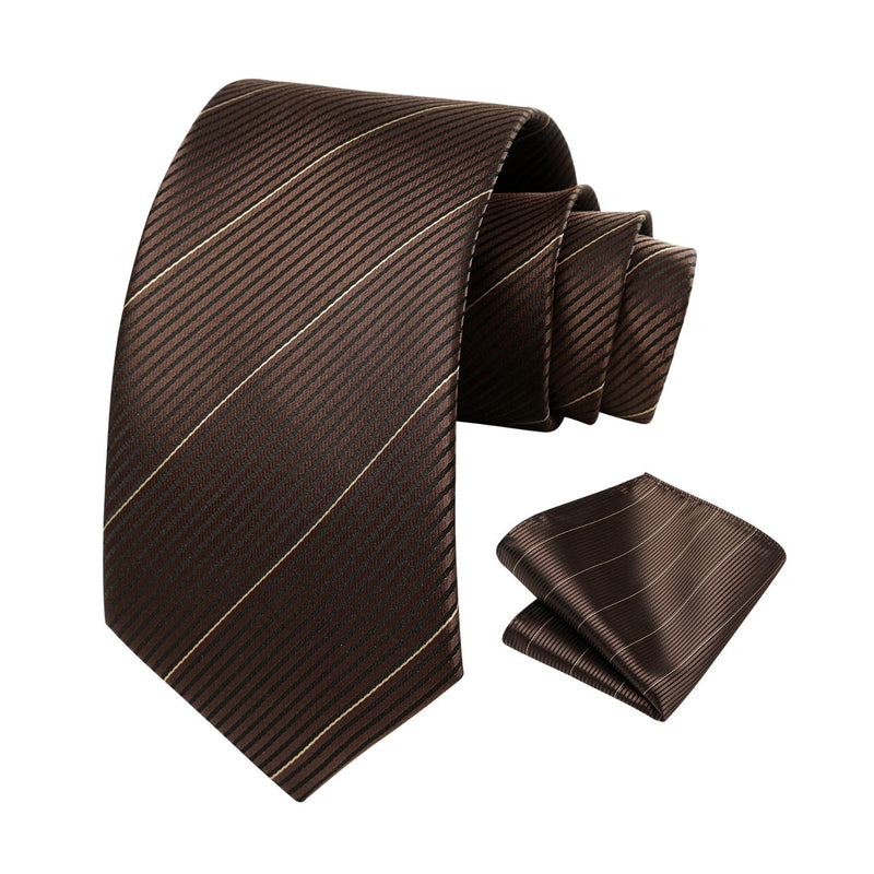 Stripe Tie Handkerchief Set - 11-BROWN 