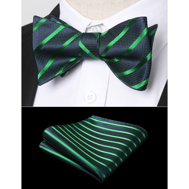 Stripe Bow Tie & Pocket Square - NAVY GREEN 1