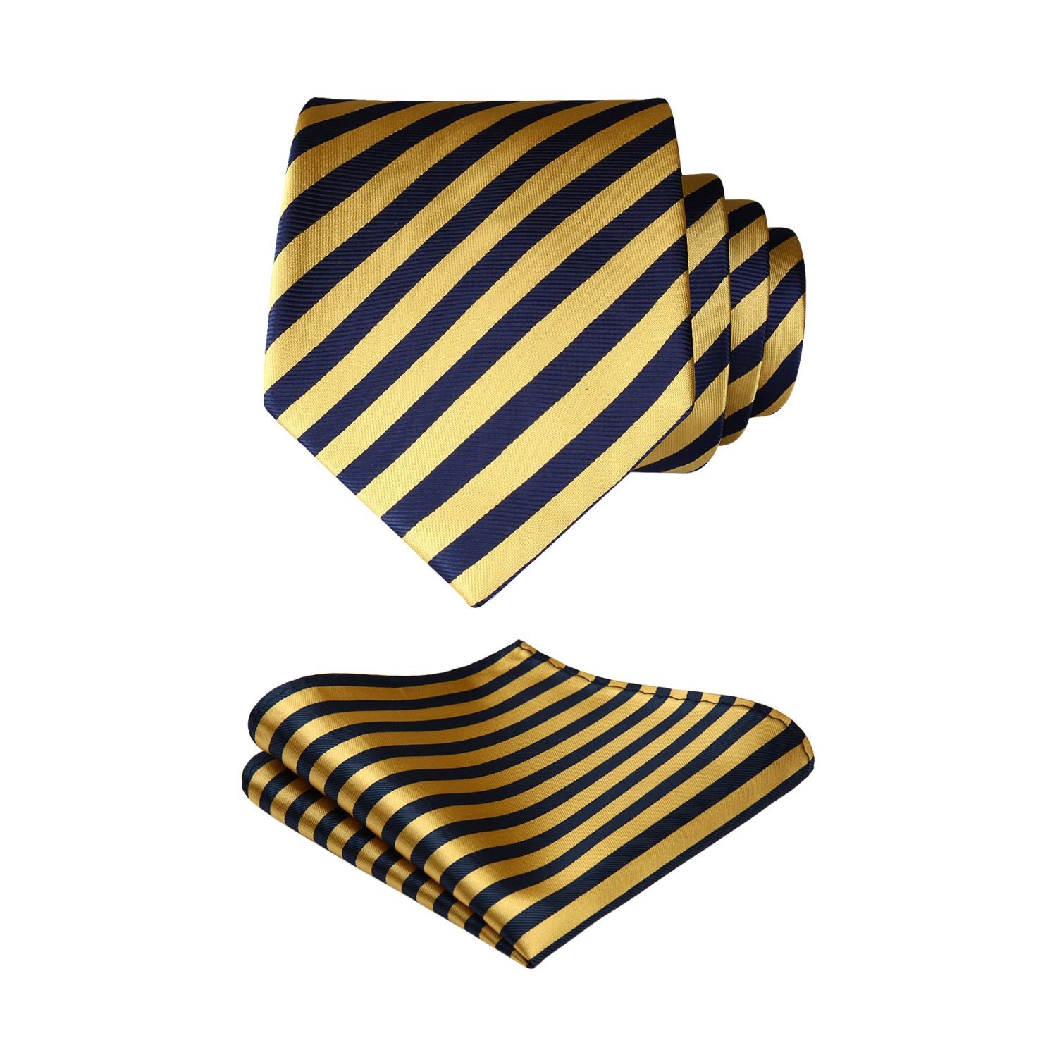Stripe Tie Handkerchief Set - 02-YELLOW/NAVY BLUE