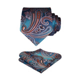 Paisley Tie Handkerchief Set - AQUA/ORANGE 