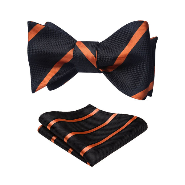 Stripe Bow Tie & Pocket Square - 04-BLACK/ORANGE 