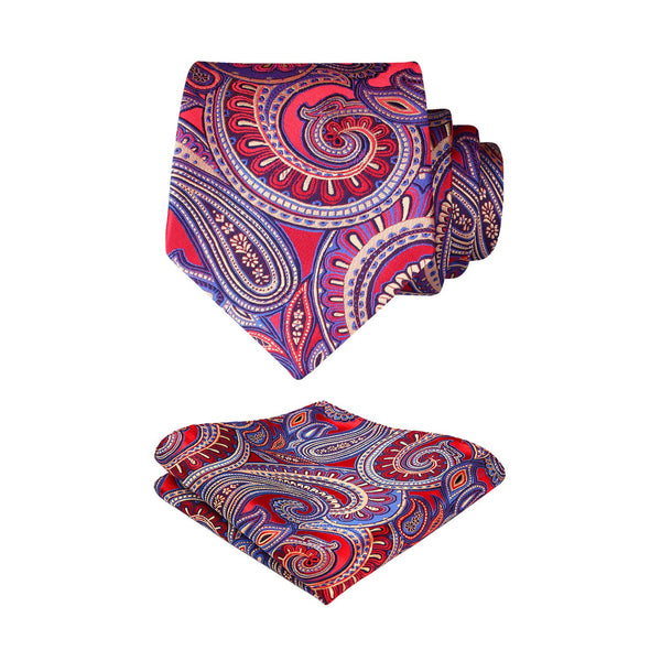 Paisley Tie Handkerchief Set - 04 - RED/BLUE 