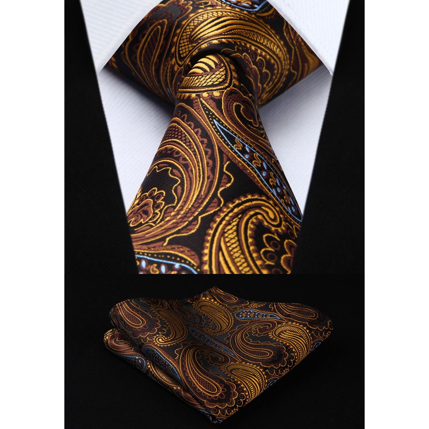 Paisley Tie Handkerchief Set - ORANGE & BROWN