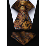 Paisley Tie Handkerchief Set - ORANGE & BROWN 
