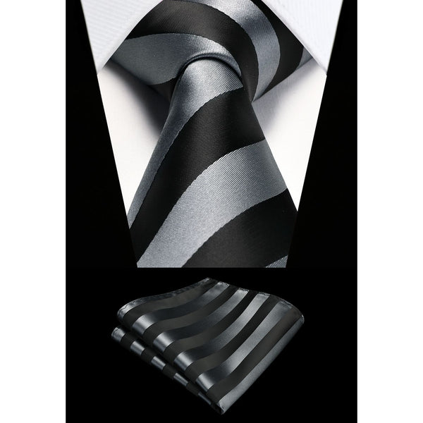 Stripe Tie Handkerchief Set - GRAY/BLACK 