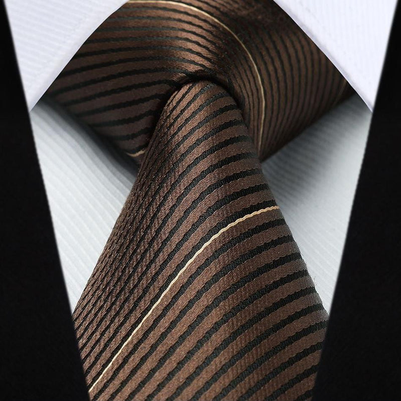 Stripe Tie Handkerchief Set - 11-BROWN 