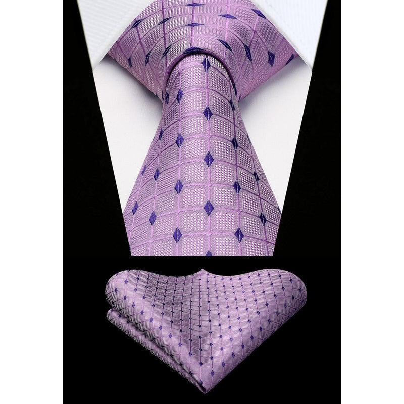 Plaid Tie Handkerchief Set - PURPLE 