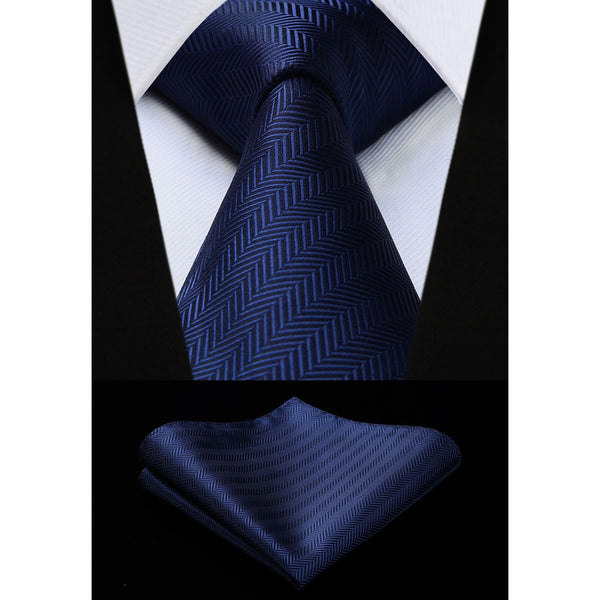 Stripe Tie Handkerchief Set - 12-NAVY BLUE 1 