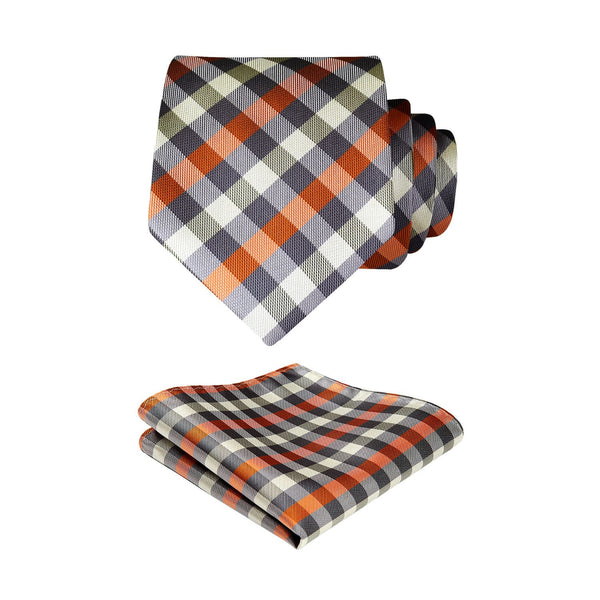 Plaid Tie Handkerchief Set - B8-ORANGE 