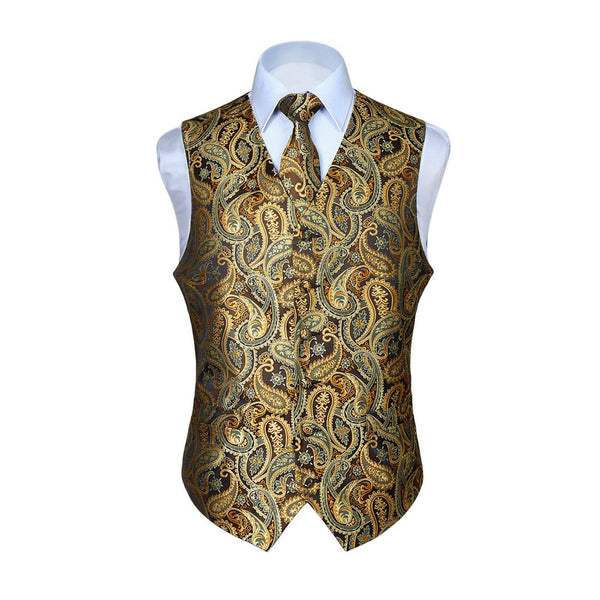 Paisley Vest Tie Handkerchief Set - GOLD