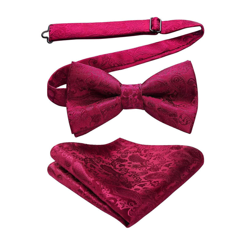 Paisley Pre-Tied Bow Tie & Pocket Square - C-RED 6