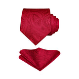 Paisley Tie Handkerchief Set - F4-CRIMSON RED 